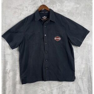 Harley Davidson Shirt Motor Cycles Black Button Down Short Sleeve Logo Men's‎ XL